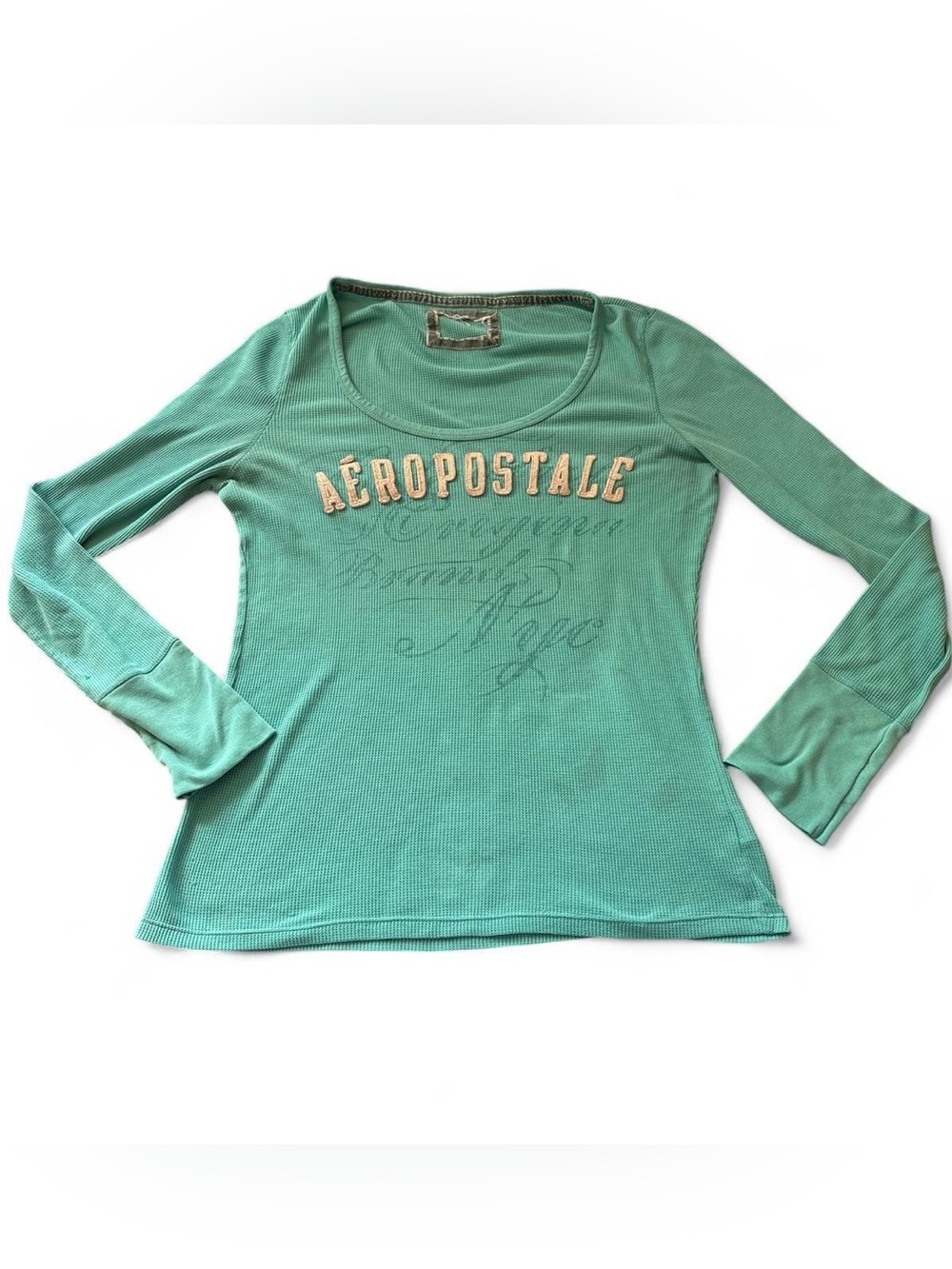 Y2K Aéropostale Turquoise Waffle Knit Long Sleeve Top XL 🩵